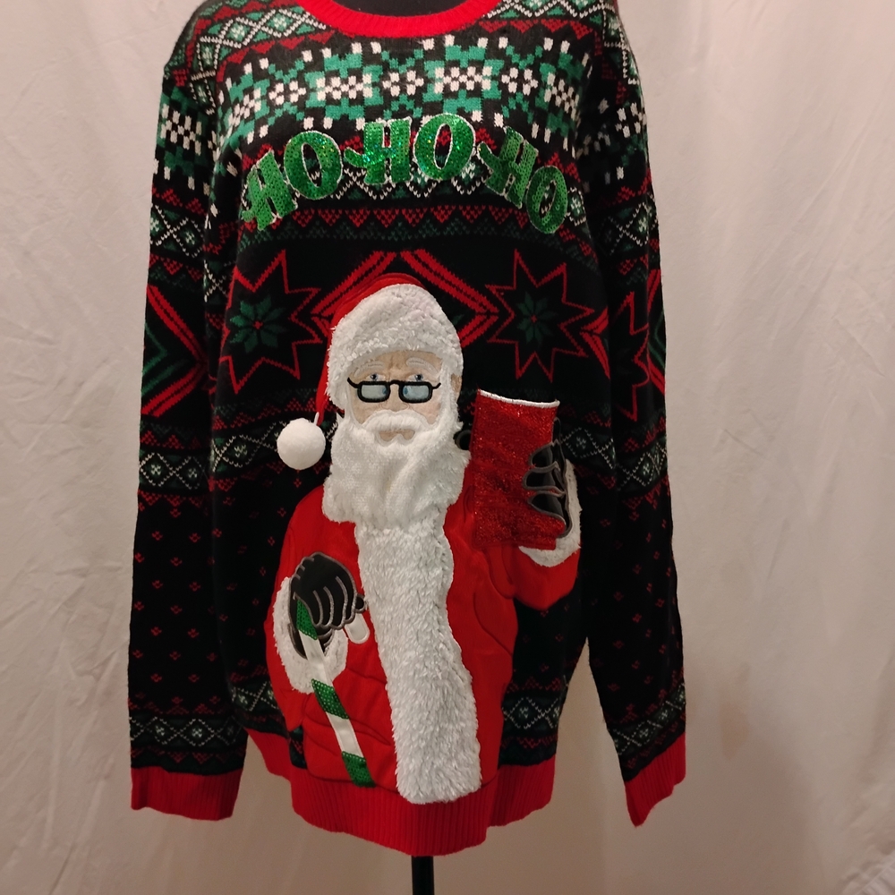 Holiday Time Men's Santa Crewneck Sweater - Red, Green, Black